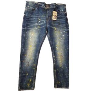 ENCRYPTED Industrial Work Wear Paint Splatter Denim Blue Jeans Men's 42 x 34